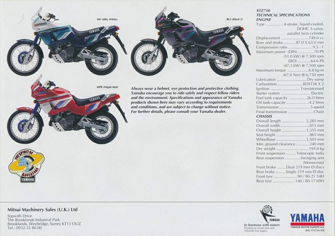 Yamaha XTZ 750 Super Ténéré For Sale Specifications, Price and Images