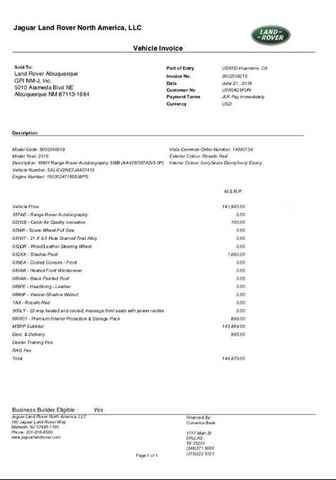  2018 Land Rover Range Rover 5.0L Supercharged Autobiography For Sale Specifications, Price and Images