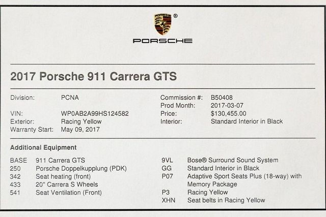  2017 Porsche 911 Carrera GTS For Sale Specifications, Price and Images